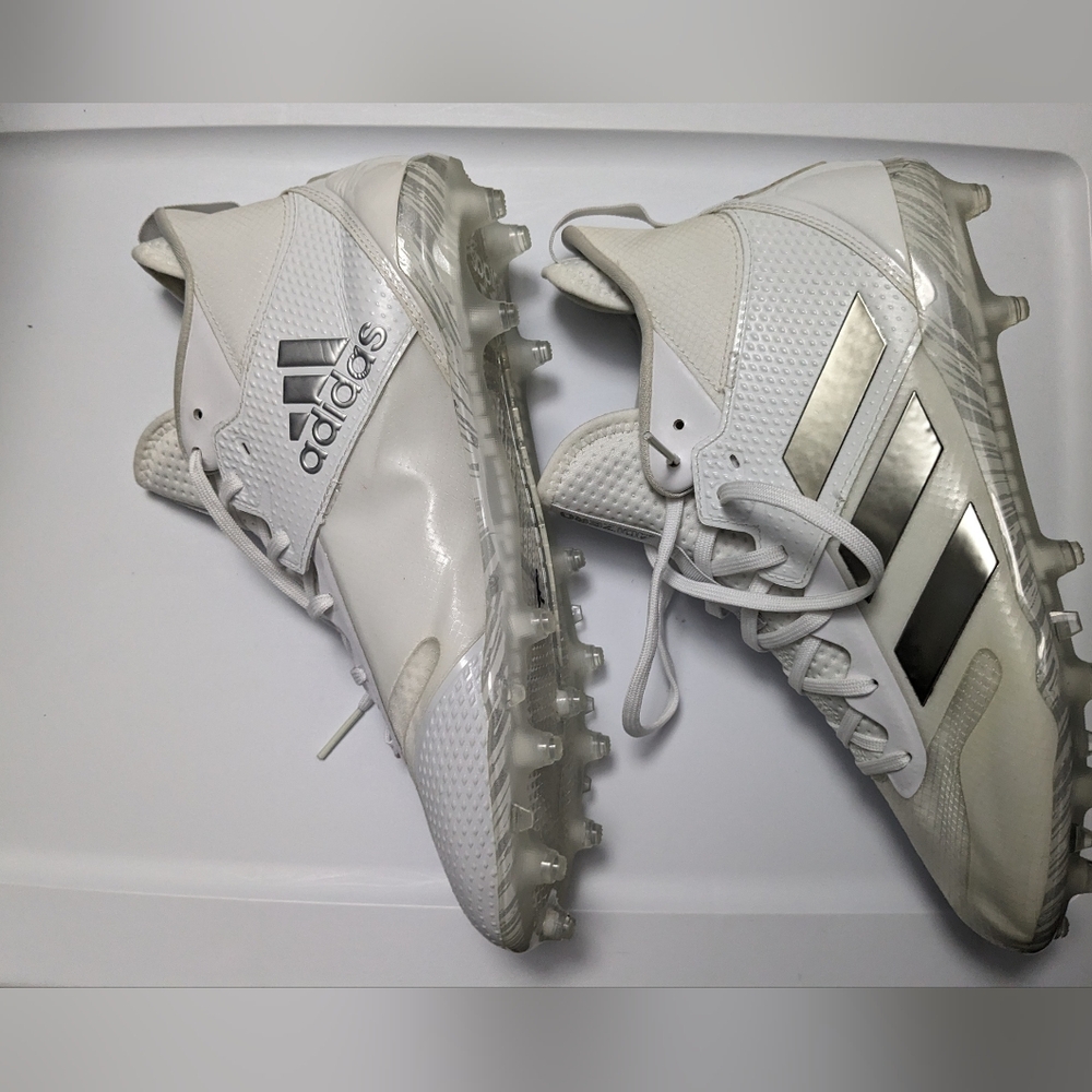 Adidas Men's White and Silver Cleats